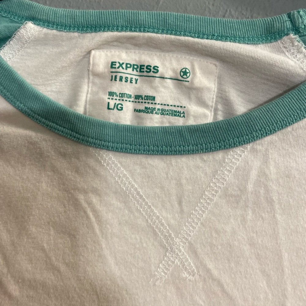 Express White and Teal Jersey Tee